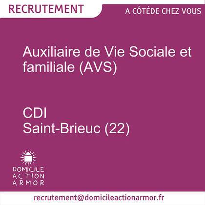Auxiliaire de vie sociale (H/F) CDI à temps complet >>Poste à pourvoir immédiatement