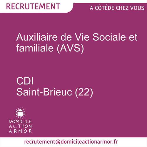 Auxiliaire de vie sociale (H/F) CDI à temps complet >>Poste à pourvoir immédiatement